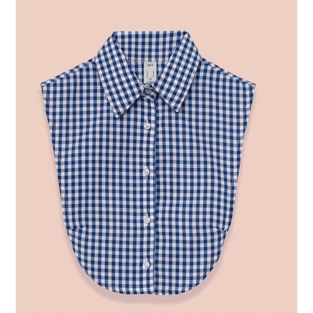 Le Cou Wakefield Gingham Blue Dickey Short Collar Layering XS/S